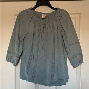 Sundance Blue Blouse with Lace Trim
